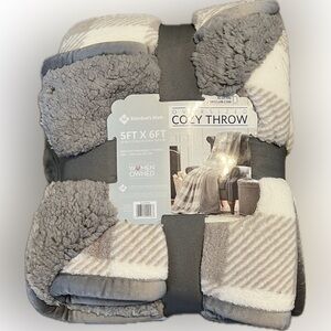 🔴New Checked Oversized Cozy Throw Blanket Taupe Buffalo Sherpa 5 ft x 6 Ft